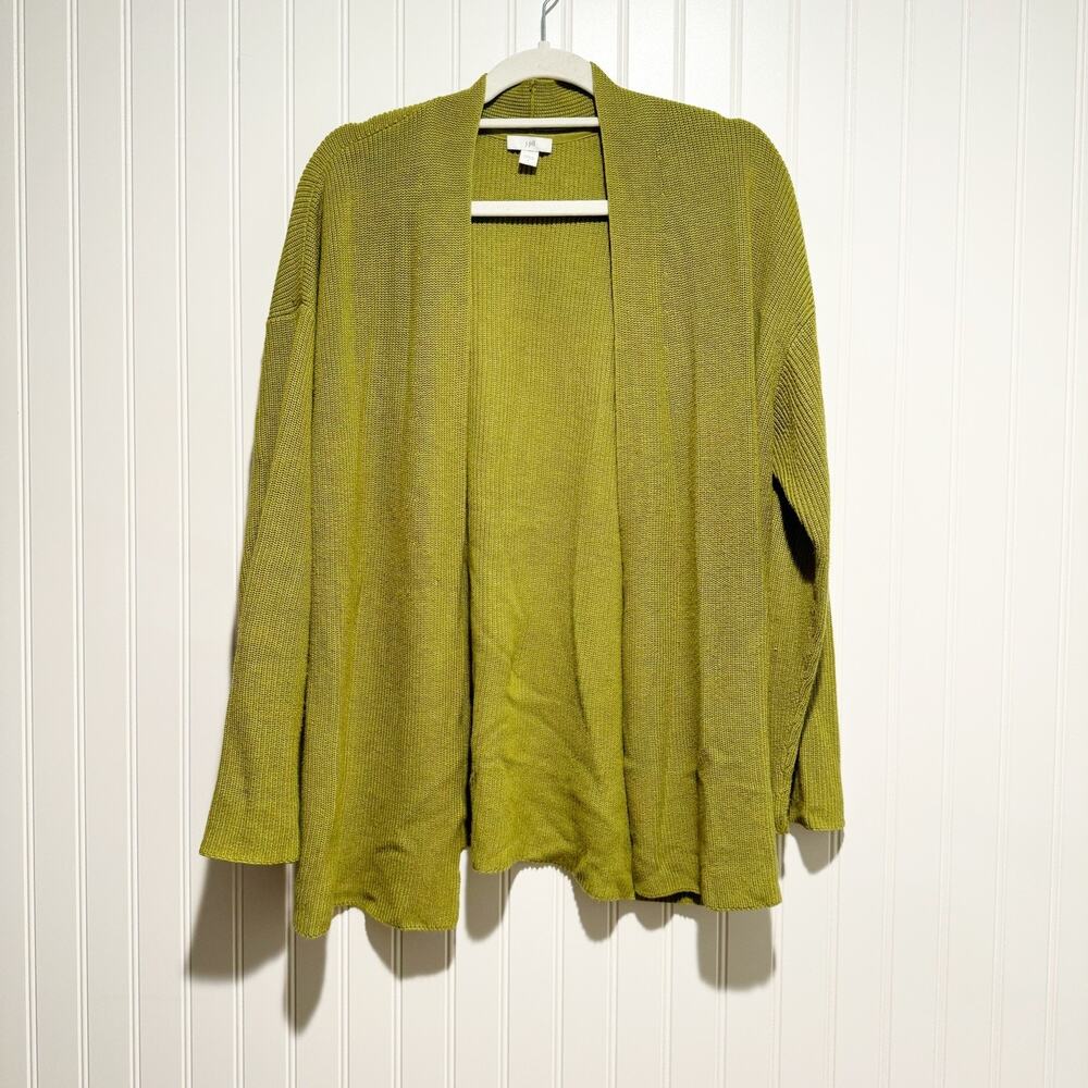 J Jill Grass Green Cotton Open Front Cardigan Sweater Size Large